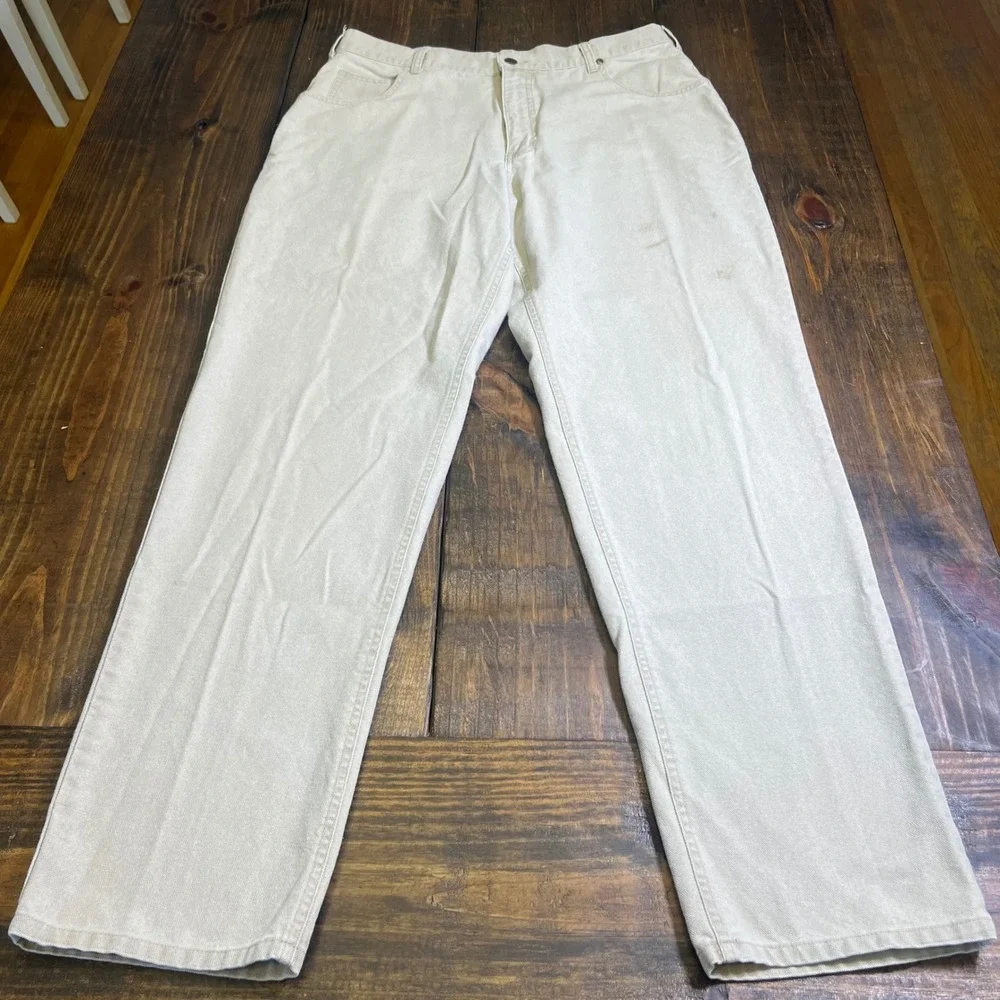 LL Bean Mens Khaki Cotton Canvas Work Pants‎ 36x34 Straight Leg Tan 0Y462